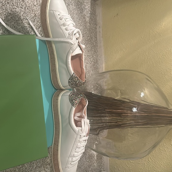 Like new white pair with glitter on back Kate Spade sneakers - Picture 2 of 8